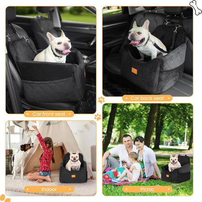 Dog Car Seat for Small Dog with Washable Mat, Memory Foam Booster Seat for Dogs Under 30lb, Elevated Pet Seat with Pockets, Anti-Slip Bed for Car, Perfect for Front & Back Seats with Safety Leash