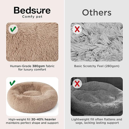 Bedsure Calming Dog Beds Large Sized Dog - Donut Washable Large Pet Bed, 36 inches Anti-Slip Round Fluffy Plush Faux Fur Dogs Bed, Fits up to 80 lbs Pets, Camel