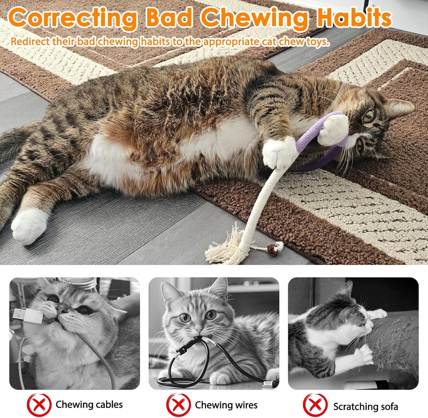 Tocirelo Cat Chew Rope Toy - 6Pack Cat Chew Toy for Teeth Cleaning, Interactive Kitten Teething Toys to Transfer Chewing from Wires, Cotton String with Natural Silvervine Ball