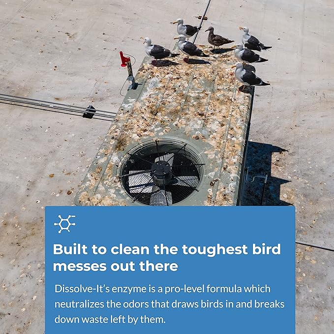 Bird Barrier Dissolve-It Max Enzyme Cleaner - Bird Dropping Cleaner - Dissolves Waste – Treat Affected Areas Before Installing Bird Control Products - Cleans pet stains - 1 Pint Makes 1/2 Gallon