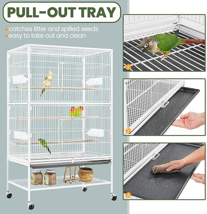Yaheetech 52inch Bird Cage Extra Large Parakeet Parrot Cage for Lovebird Cockatiel Conure Finch with Rolling Stand White
