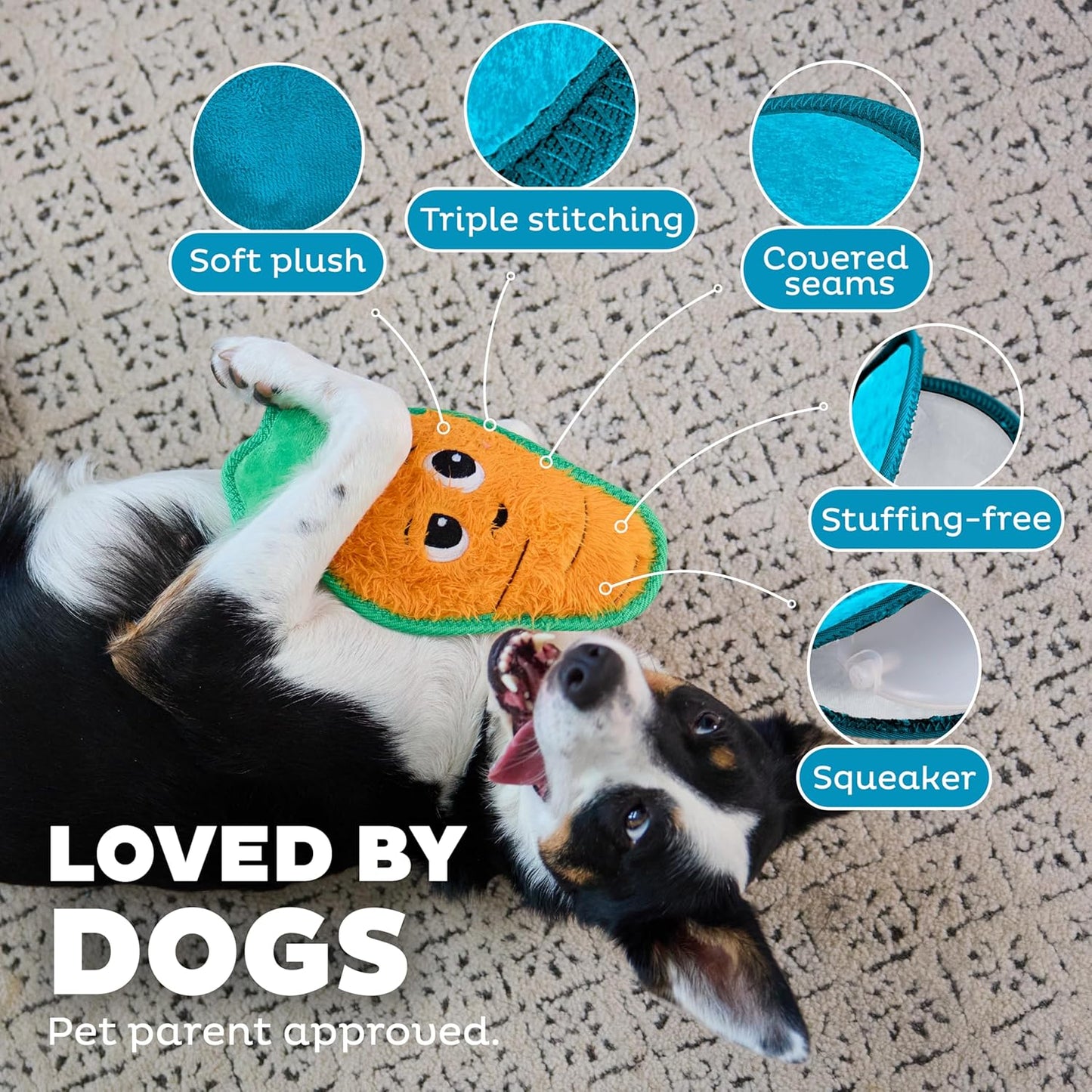 Outward Hound Tough Skinz Durable Squeaky Dog Toy with Two Tough Layers, Carrot, Multicolor, Medium