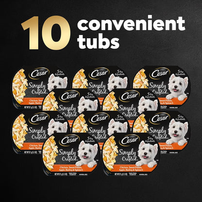 Cesar Simply Crafted Adult Wet Dog Food Meal Topper, Chicken, Sweet Potato, Apple, Barley & Spinach, 1.3oz. (10 Count, Pack of 1)