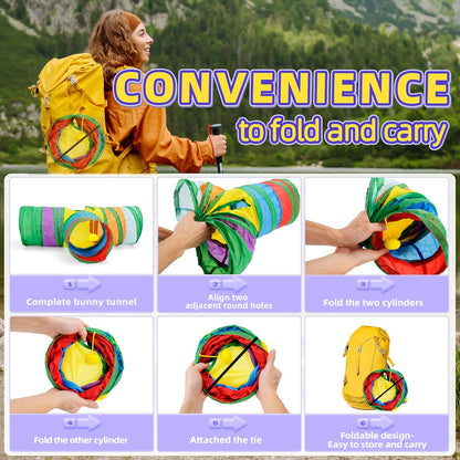 Bunny Tunnels & Tubes Collapsible 3 Way Rabbit Hideout with 13pcs Toys for Bunny Guinea Pig Hamster Chinchilla Hedgehog Rat Ferret Kitten (Colorful)