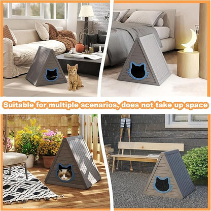 DRATO Cat House for Indoor Outdoor Cat Shelter Feral Cat Outside Easy to Install and Clean for Indoor, Balcony use (Gray, 23.82 * 25.59 * 25.67)