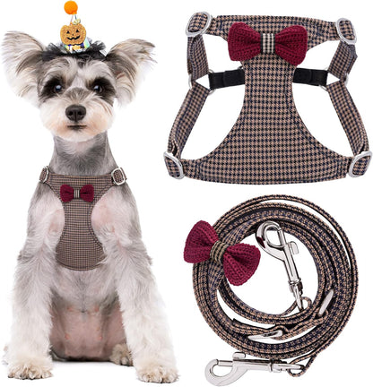 Puppytie No Pull Small Dog Harness with Multifunction Dog Leash,Lightweight Soft Adjustable No Choke Escape Proof Pet Harness Vest Pet Harness Vest,Knitted Brown,S