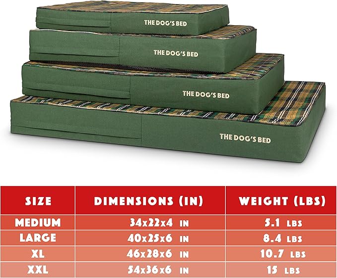 The Dog’s Bed Orthopedic Memory Foam Dog Bed, XL Green Tartan, Pain Relief for Arthritis, Hip & Elbow Dysplasia, Post Surgery, Lameness, Supportive, Calming, Waterproof Washable Cover
