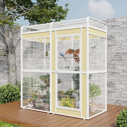 Large Bird Cage for Parakeets Outdoor Bird Aviary Parrot Cage with Perch, Birdcage for Macaws Canaries Parrots Budgie Lovebirds-White
