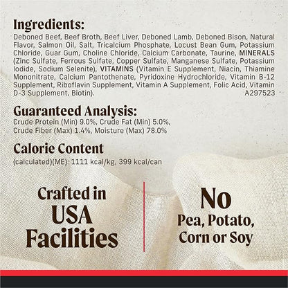 Merrick Grain Free Premium And Natural Canned Dog Food, Soft And Healthy Wet Recipe, Real Beef Lamb And Bison - (Pack of 12) 12.7 oz. Cans