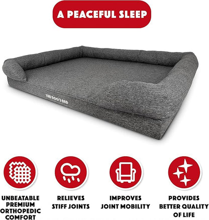 The Dog’s Bed, XXL Grey Linen, Memory Foam, Pain Relief: Arthritis, Hip & Elbow Dysplasia, Post Surgery, Lameness, Supportive, Calming, Waterproof Washable Cover