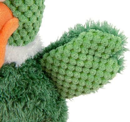goDog Checkers Sitting Duck Squeaky Plush Dog Toy, Chew Guard Technology - Green, Large