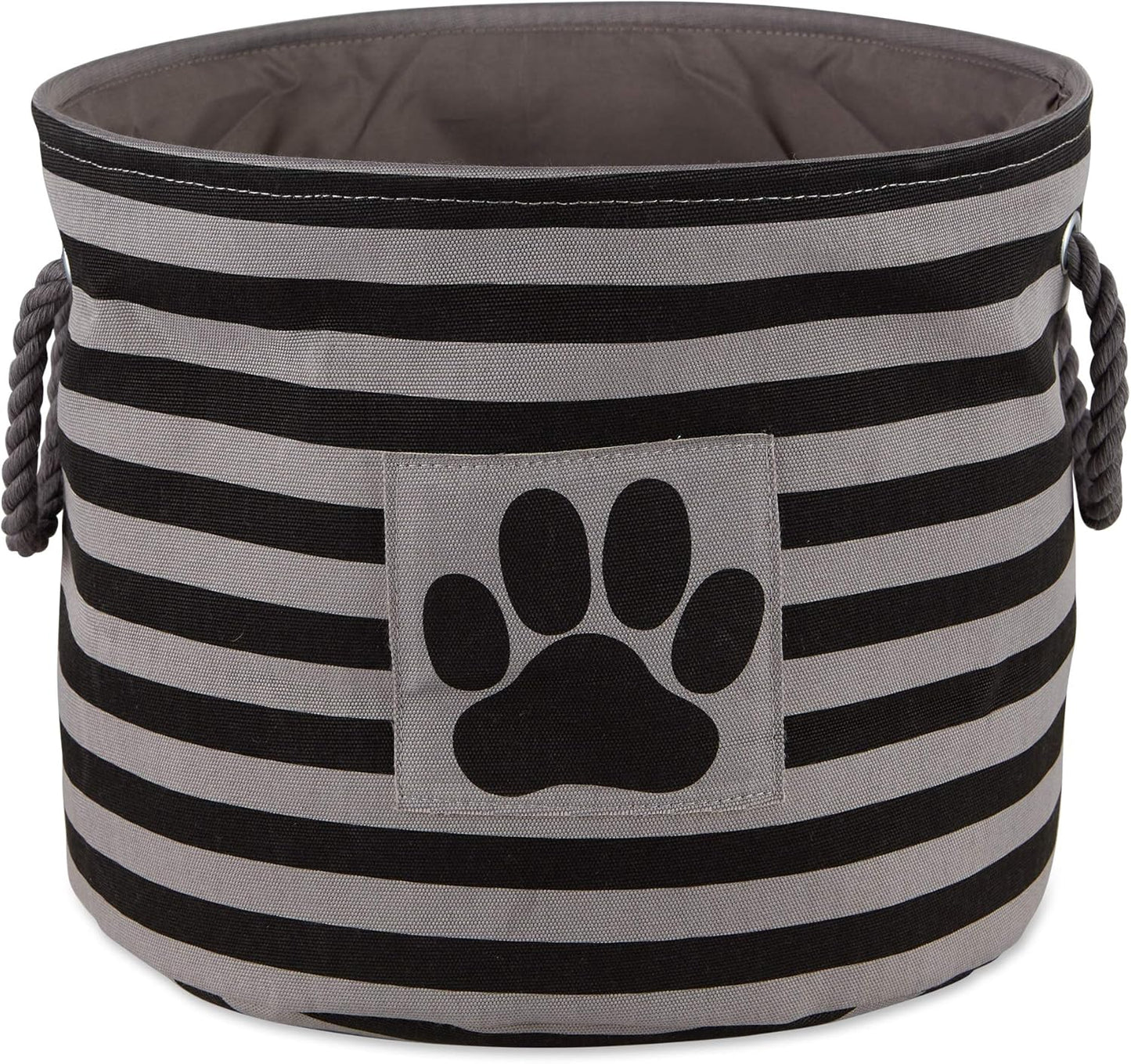 Bone Dry 5743 Pet Storage Collection Striped Paw Patch Bin, Medium Round, Black