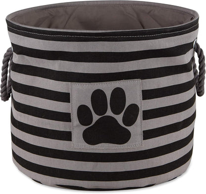 Bone Dry 5743 Pet Storage Collection Striped Paw Patch Bin, Medium Round, Black