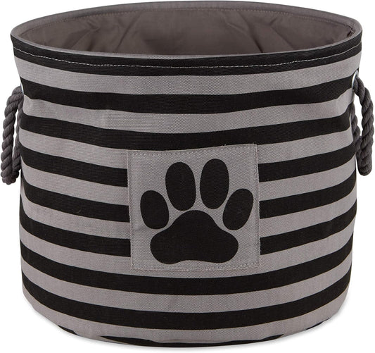 Bone Dry 5743 Pet Storage Collection Striped Paw Patch Bin, Medium Round, Black