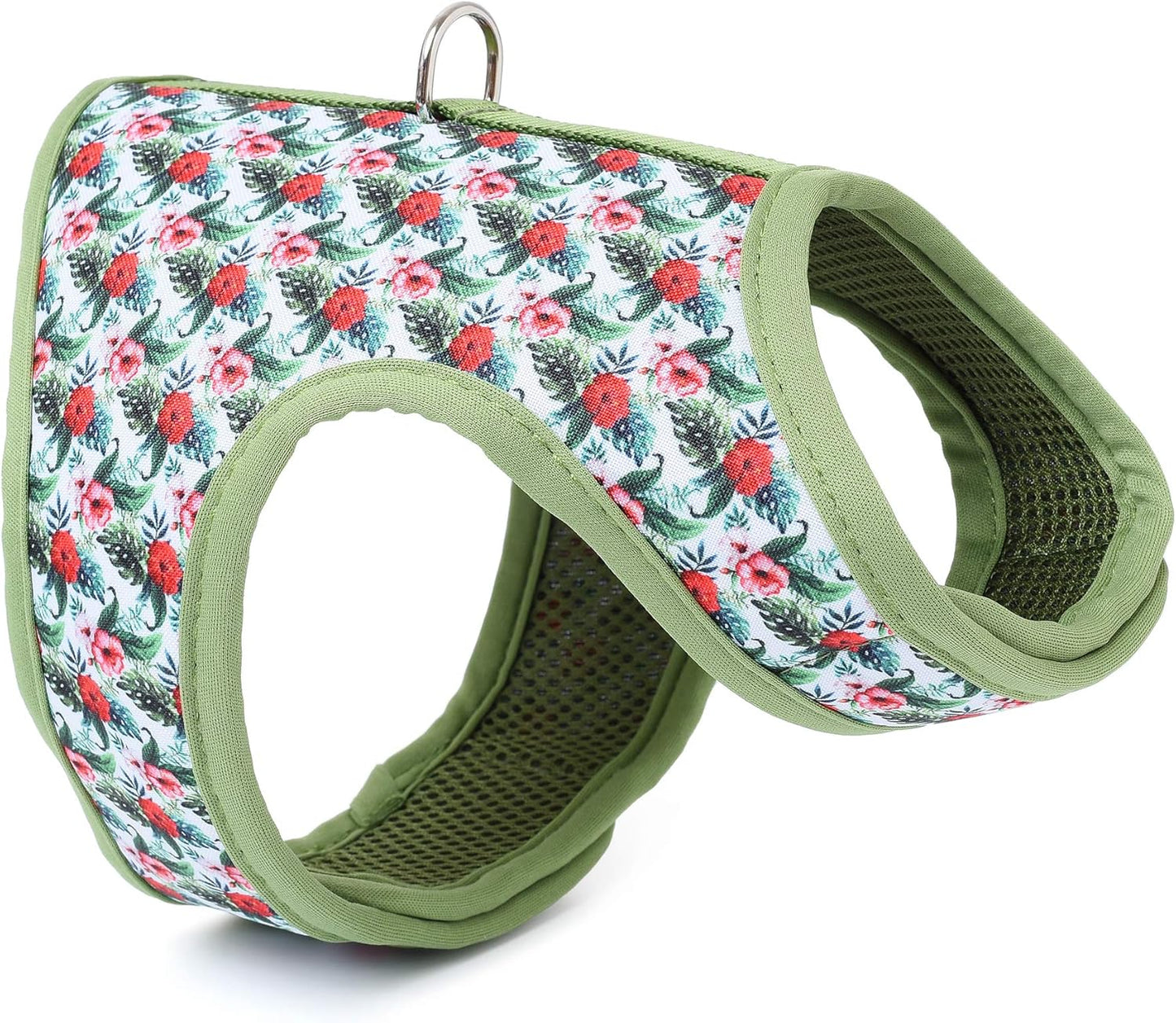 Mile High Life Dog Harness, Air Mesh Floral Vest Harness for 20 lbs Small Dogs & Cats, Easy Get on Adjustable Easy Closures Both Neck and Chest(Wild Rose, XS Chest 14"-16")