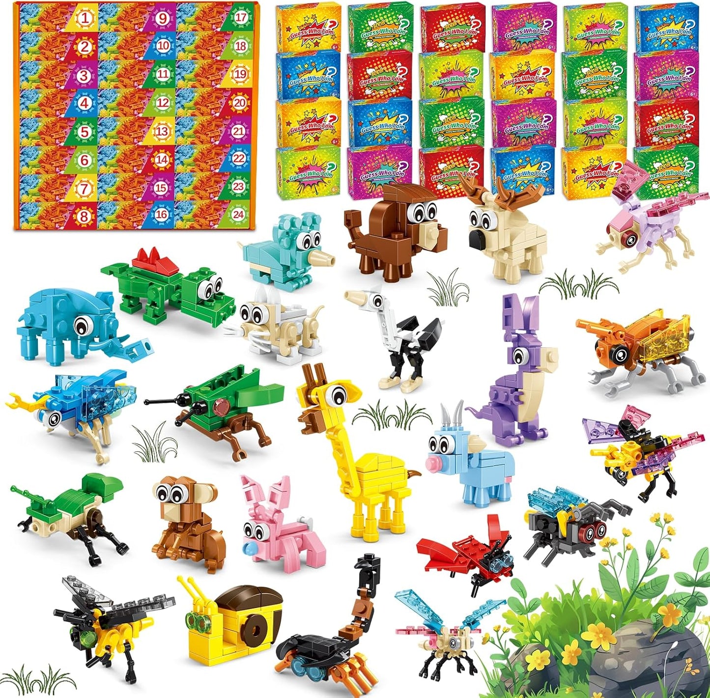 Party Favors for Kids - 24 Pack 72 Kinds of Animals Building Block Toy Goodie Bags Fillers Classroom Carnival Prizes Stuffers Gifts Building Set, Christmas Birthday Gift for Boys Girls Ages 6-12