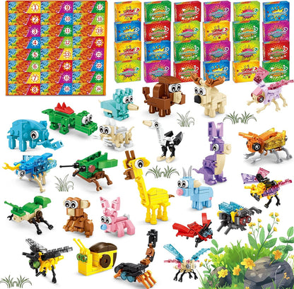 Party Favors for Kids - 24 Pack 72 Kinds of Animals Building Block Toy Goodie Bags Fillers Classroom Carnival Prizes Stuffers Gifts Building Set, Christmas Birthday Gift for Boys Girls Ages 6-12