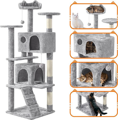 Yaheetech Multi-Level Cat Tree Cat Tower for Indoor Cats Cat Condo Furniture with Sisal Scratching Post, 61in, Light Gray