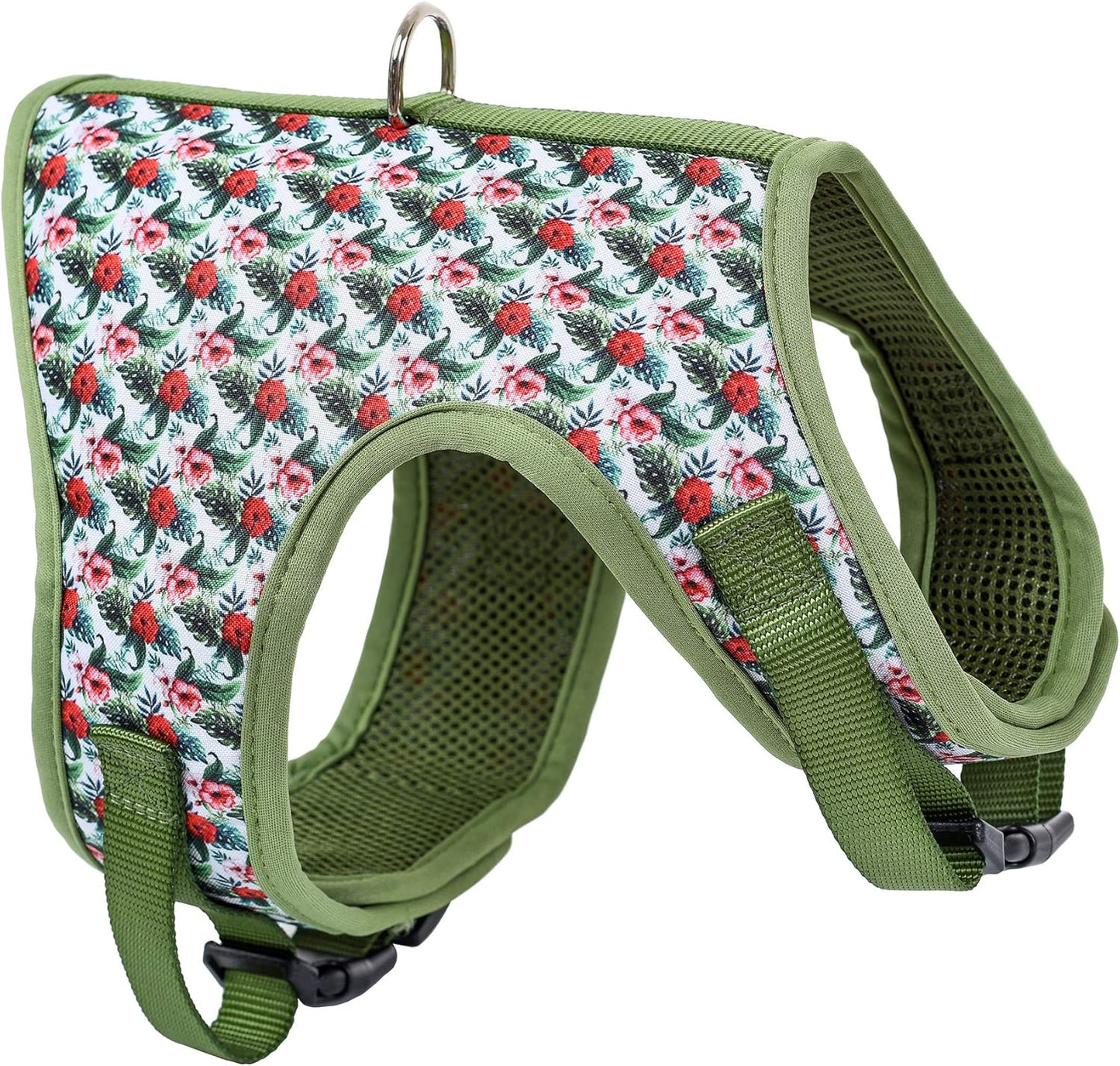 Mile High Life Dog Harness, Air Mesh Floral Vest Harness for 20 lbs Small Dogs & Cats, Easy Get on Adjustable Easy Closures Both Neck and Chest(Wild Rose, M Chest 18"-20")