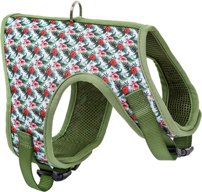 Mile High Life Dog Harness, Air Mesh Floral Vest Harness for 20 lbs Small Dogs & Cats, Easy Get on Adjustable Easy Closures Both Neck and Chest(Wild Rose, M Chest 18"-20")