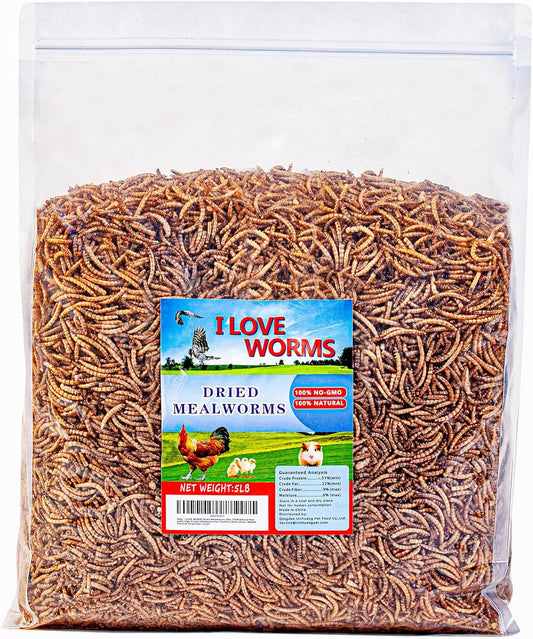 I LOVE WORMS Dried Mealworms (5lb), Wild Bird Food, High-Protein Mealworms for Bluebirds, Chickens, Ducks, Reptile, Tortoise, Amphibian, Lizard