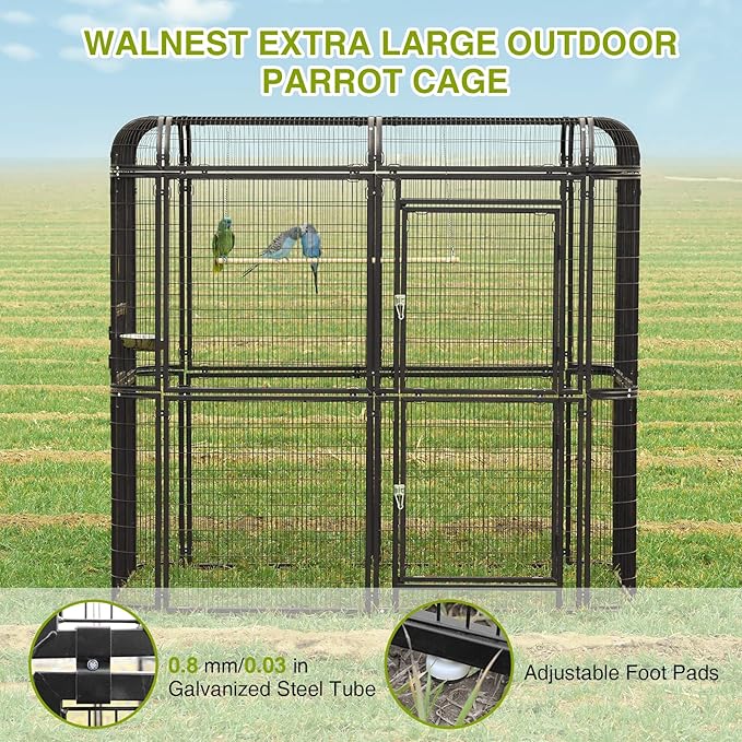 Large Walk-in Cage 87-inch Heavy Duty Bird Cage Outdoor Aviary Parrot Cage Wide Flight Metal Birdcage with Stand for Macaw Budgie Conure Lovebird Parakeet Cockatiel, 7.22x5.25x6.8ft, Black
