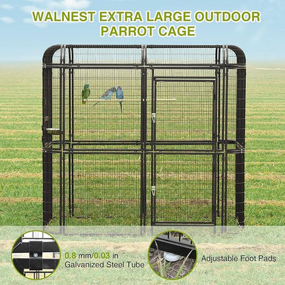 Large Walk-in Cage 87-inch Heavy Duty Bird Cage Outdoor Aviary Parrot Cage Wide Flight Metal Birdcage with Stand for Macaw Budgie Conure Lovebird Parakeet Cockatiel, 7.22x5.25x6.8ft, Black