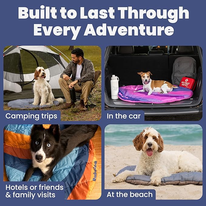 Travel Dog Bed Mat (42" x 30") – Foldable, Packable Outdoor Camping Dog Bed – Lightweight, Water Resistant & Cozy with Soft Padding – Compact, Portable & Machine Washable – Large & Small Breeds - Pink
