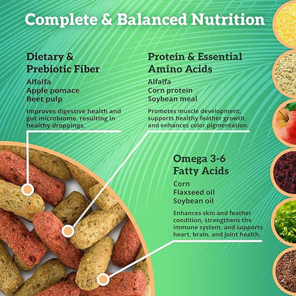Scenic Mix Jungle Premium Parrot Food - Apple, Natural Flavors, High Protein, Low Iron Bird Pellets for Large Parrots, Macaw Food, Cockatoo & African Grey Parrots, Omega 3, Vitamins, Minerals, 1 LB