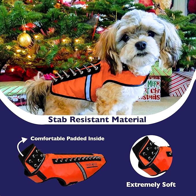 CoyoteVest SpikeVest Dog Harness Vest for Small Dogs, Reflective Dog Vest with Spikes to Shield Your pet from Coyotes, Raptor and Animal Attacks, Anti Hawk Vest, Made in USA (M-Fluorescent Orange)