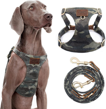 Dog Harness, No Pull Dogs Harness and Multi-Function Leash Set for Medium Dogs Easy Walk Everyday Adjustable Soft Dog Vest Harness Fashionable Dog Accessories Camouflage Green-L