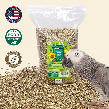 Nemeth Farms – 5 Lb Bag, Premium Large Gray Striped & Air Cleaned Sunflower Seeds, Natural Bird Food for Parrots, Cockatiels, Parakeets, Finches & Wild Birds, Non-GMO, Feeder-Ready & Plantable