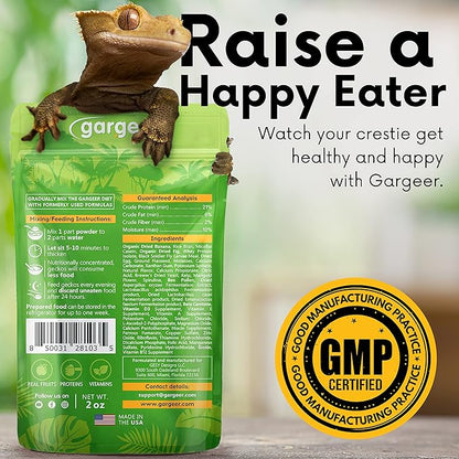 2oz Complete Crested Gecko Food Diet. Premium Mix, Ready to Use Freshly Made Powder. Unique Formula, Developed & Made in The USA. Enjoy! (Fig + Insects Protein)