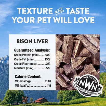 Northwest Naturals Raw Rewards Freeze-Dried Bison Liver Treats for Dogs and Cats - Bite-Sized Pieces - Healthy, 1 Ingredient, Human Grade Ingredients, All Natural, Proudly Made in USA, 3 Oz