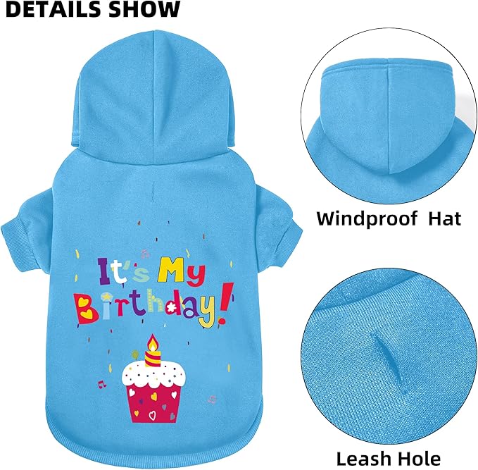 GreenJoy Dog Sweater Dog Hoodie Cold Weather Coat Hooded Sweatshirt for Puppies,Cats, Small Medium Large Dogs (Blue(It's My Birthday), X-Large)
