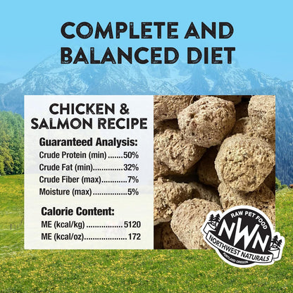 Northwest Naturals Freeze-Dried Chicken & Salmon Dog Food - Bite-Sized Nuggets - Grain-Free, High-Protein, Raw Diet, Human-Grade, Limited Ingredients, All Natural, Omega-3 for Skin & Coat - 25 Oz