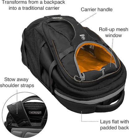 Kurgo G-Train Dog Carrier Backpack - Comfortable Travel Bag for Pets Up to 25 lbs - Waterproof Bottom - Multi-Compartment Pack - Dog Hiking Gear - Rugged Adventure Backpack - Black