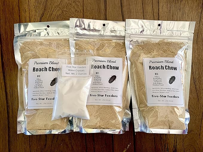 Premium Roach/Cricket Chow and Water Crystal Combos by Five-Star Feeders (3 lb. Roach Chow and 2 oz. Water Crystals)