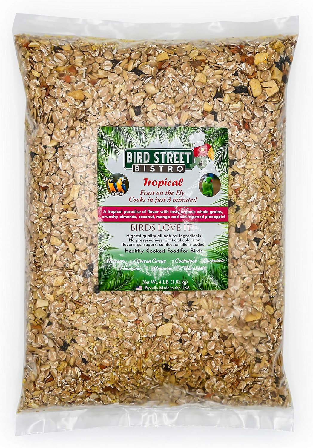 Bird Street Bistro Parrot Food - Parakeet & Cockatiel Food - Cooks in 3-15 min with Natural & Organic Grains, Legumes, Non-GMO Fruits & Health-Oriented Spices