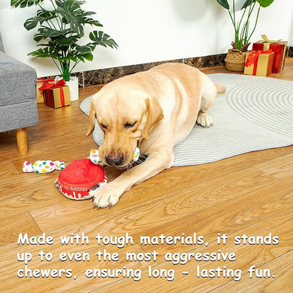 Hollypet Hide and Seek Squeaky Dog Toy, Designed Interactive Puzzle Plush Stuffed Puppy Toys，Cake