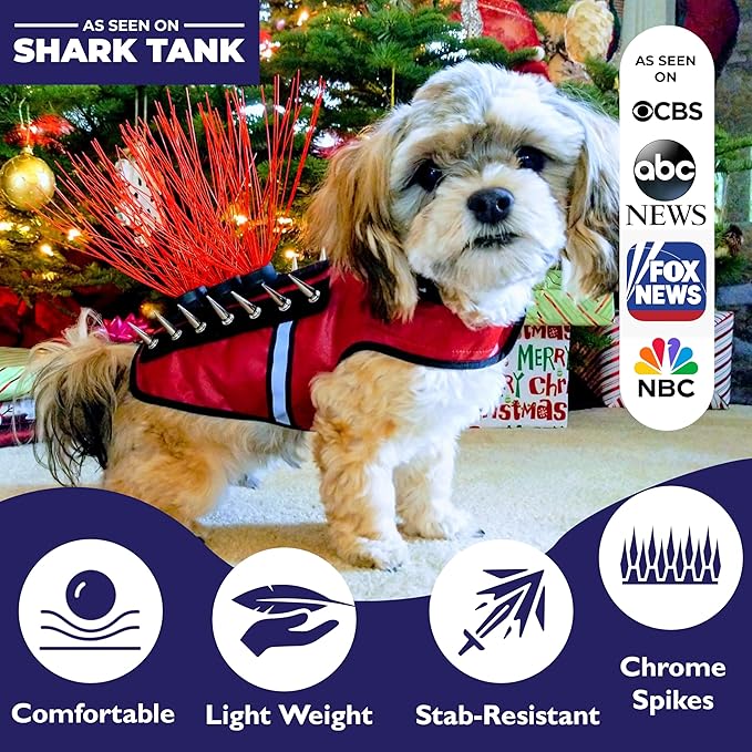 CoyoteVest SpikeVest Dog Harness Vest for Small Dogs, Reflective Dog Vest with Spikes to Shield Your pet from Coyotes, Raptor and Animal Attacks, Anti Hawk Vest, Made in USA (XXS-Red)