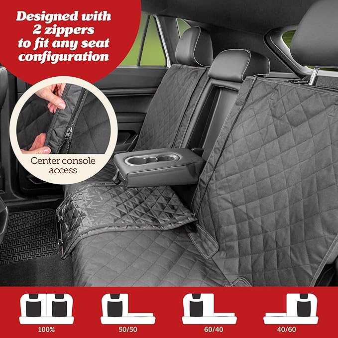 Lusso Gear Car Seat Cover for Dogs - Premium Waterproof Oxford Fabric - Universal Fit - Non-Slip Rear Cover & Protector, Car Accessories for Trucks & SUVs (Black)