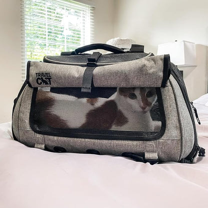 Travel Cat Carrier Bag - Portable Comfort Soft Sided Transpurrter Cat Carrier for Small Medium Cats Kitten up to 30 LBs Airline Approved Backpack with Shoulder Strap (Heather Grey)