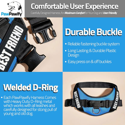 PawPawify Custom No Pull Dog Harness with Name and Phone Number, Heavy Duty Personalized Pet Vest to Prevent Tugging, Pulling, or Choking, Training and Walking (Blue, XXL (Chest 36-42in))