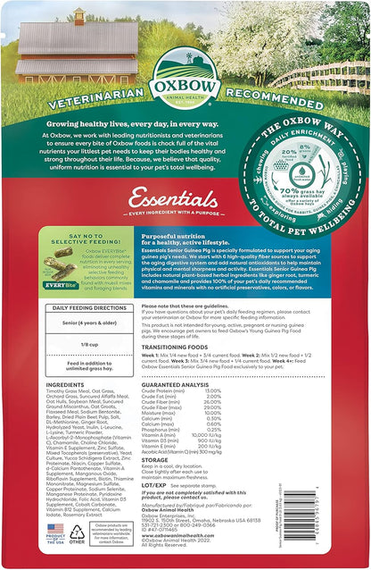 Oxbow Essentials Senior Guinea Pig Food, Made Alfalfa for Guinea Pig, Pet Food Pellets with Vitamin C, Small Animal Pet Products, Made in USA, High Fiber, 8 lb. Bag
