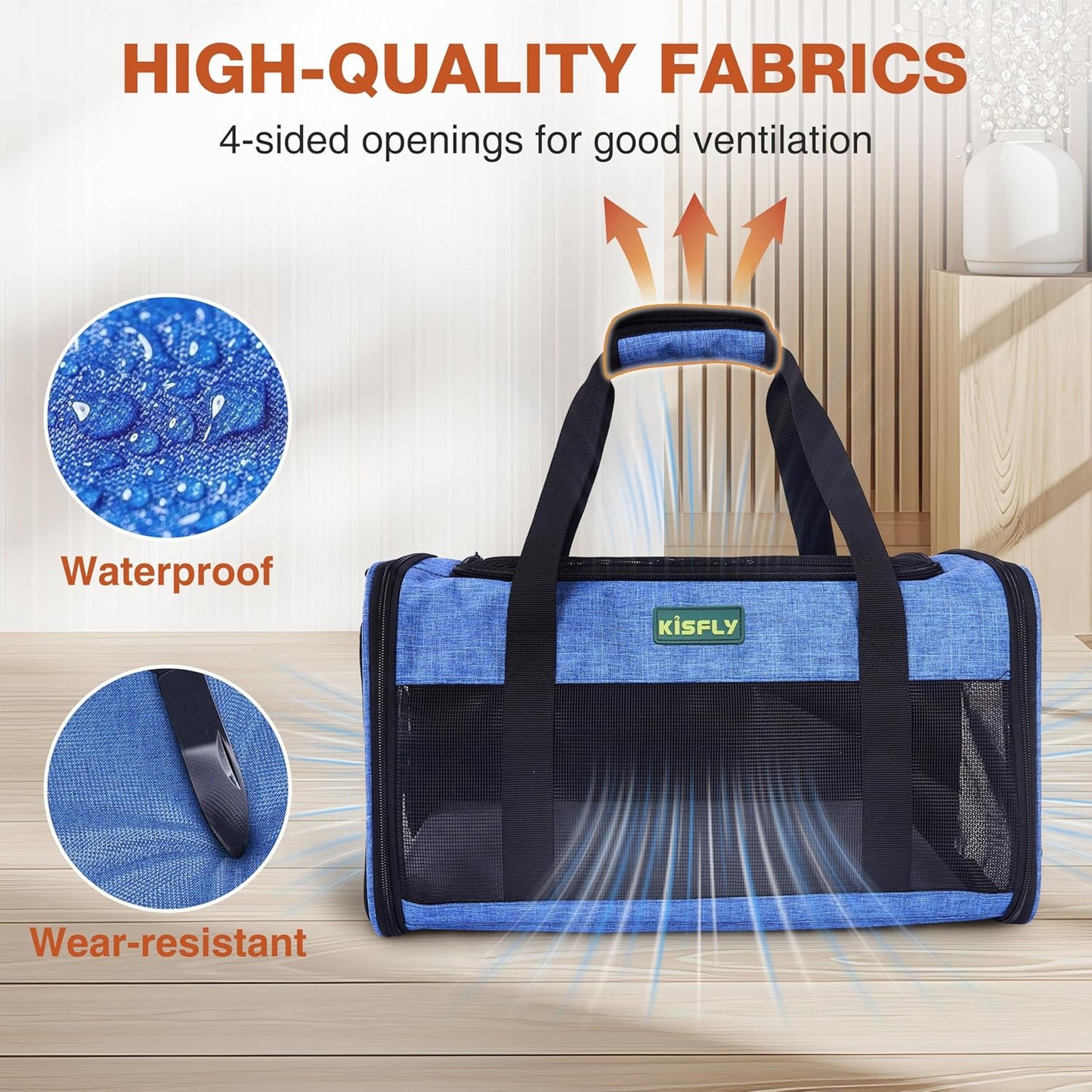 TSA Approved Pet Carrier in Cabin, 17"x11"x9.5" Soft Cat Carriers for Small Cats up to 12 lb, Top-Open Portable Dog Carrier with Litter Box and Anti-Scratch Mesh for Puppy up to 10 lb, Blue