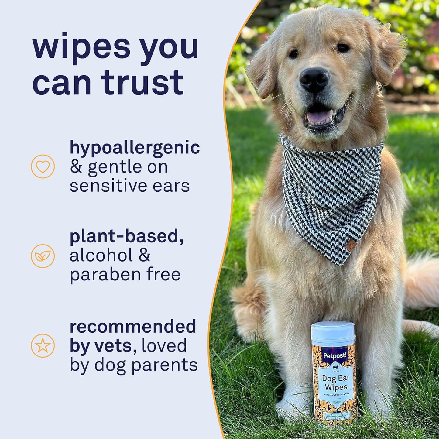 Petpost Large Dog Ear Cleaner Wipes | Ultra Soft XL Cotton Pads in Coconut Oil Aloe Solution | Remedy for Dog Ear Rinse & Cleanser 60 ct.