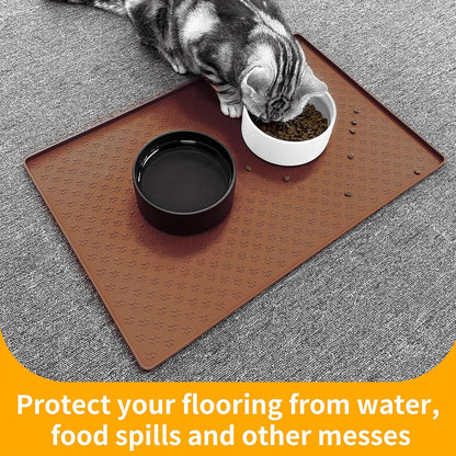 Ptlom Pet Placemat for Dog and Cat, Waterproof Silicone Pet Feeding Bowl Mats for Food and Water, Small Medium Large Dogs Mat Prevent Residues from Spilling to Floor, Brown, 31.5" 23.6"