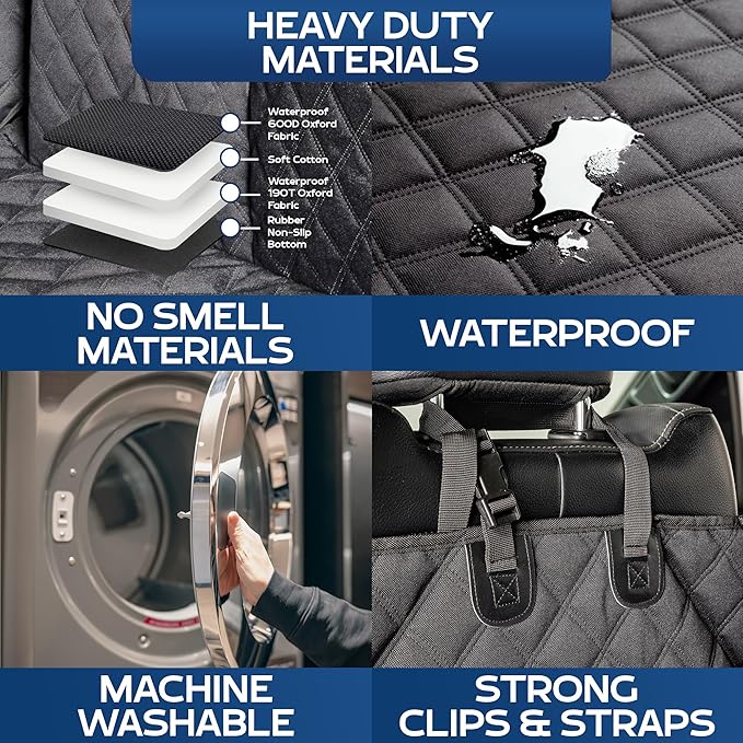 Ruff Liners XL Floor Cover with Door Protection, Black – As Seen on Shark Tank – Fits Full‑Size Crew Cab Trucks with Fold‑Up Seats, Waterproof & Machine Washable – Sturdy XL Dog Hammock for Truck