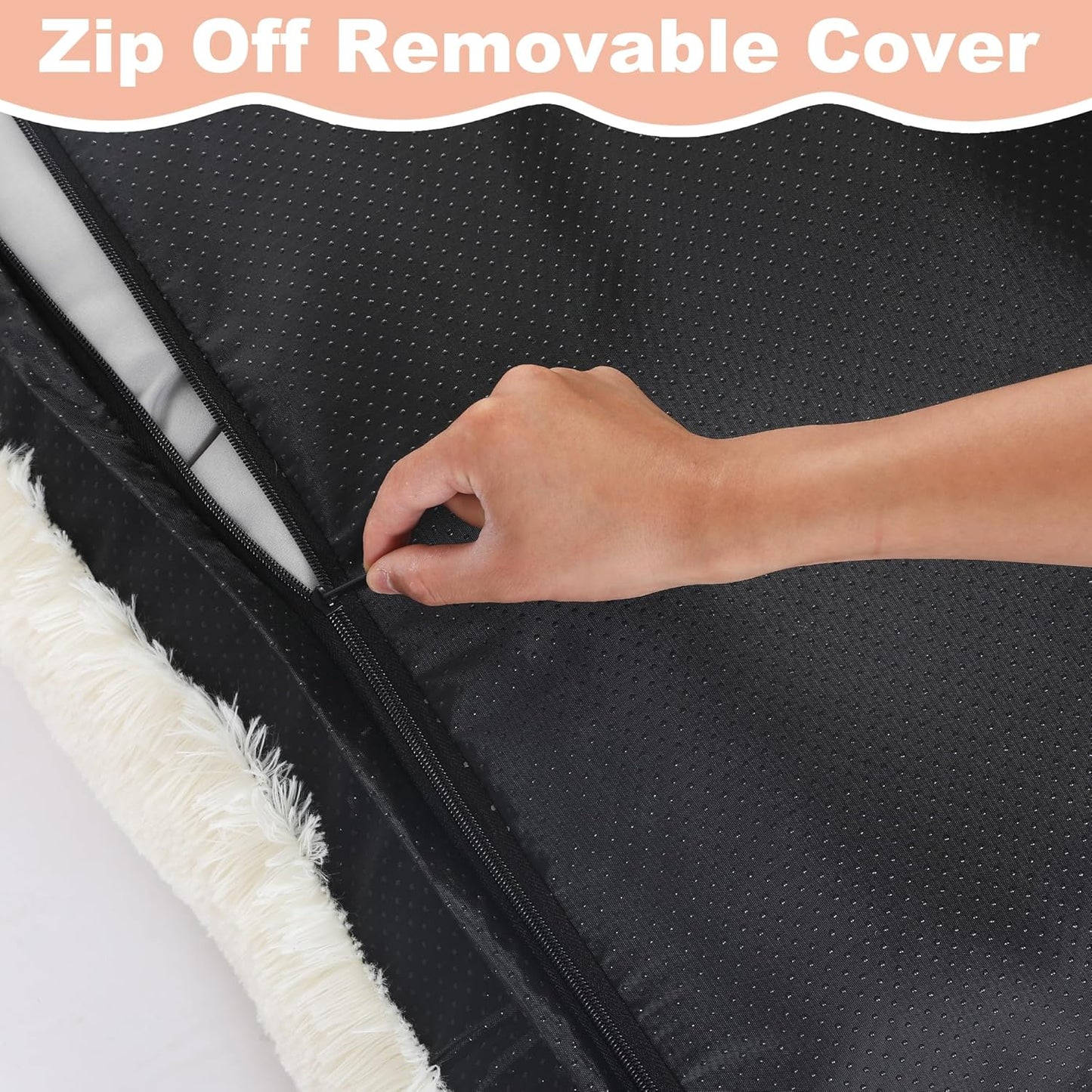 Bedfolks Waterproof Dog Crate Pad, Plush Dog Kennel Bed with Removable Cover, Faux Fur, Washable, 17"x12", Cream